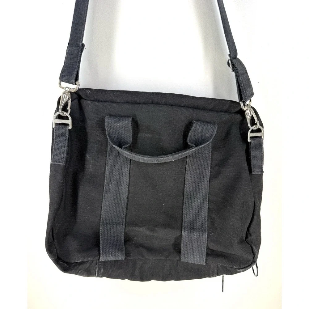Lands' End Vintage Canvas Leather Square Rigger Bag Black Briefcase Adjustable